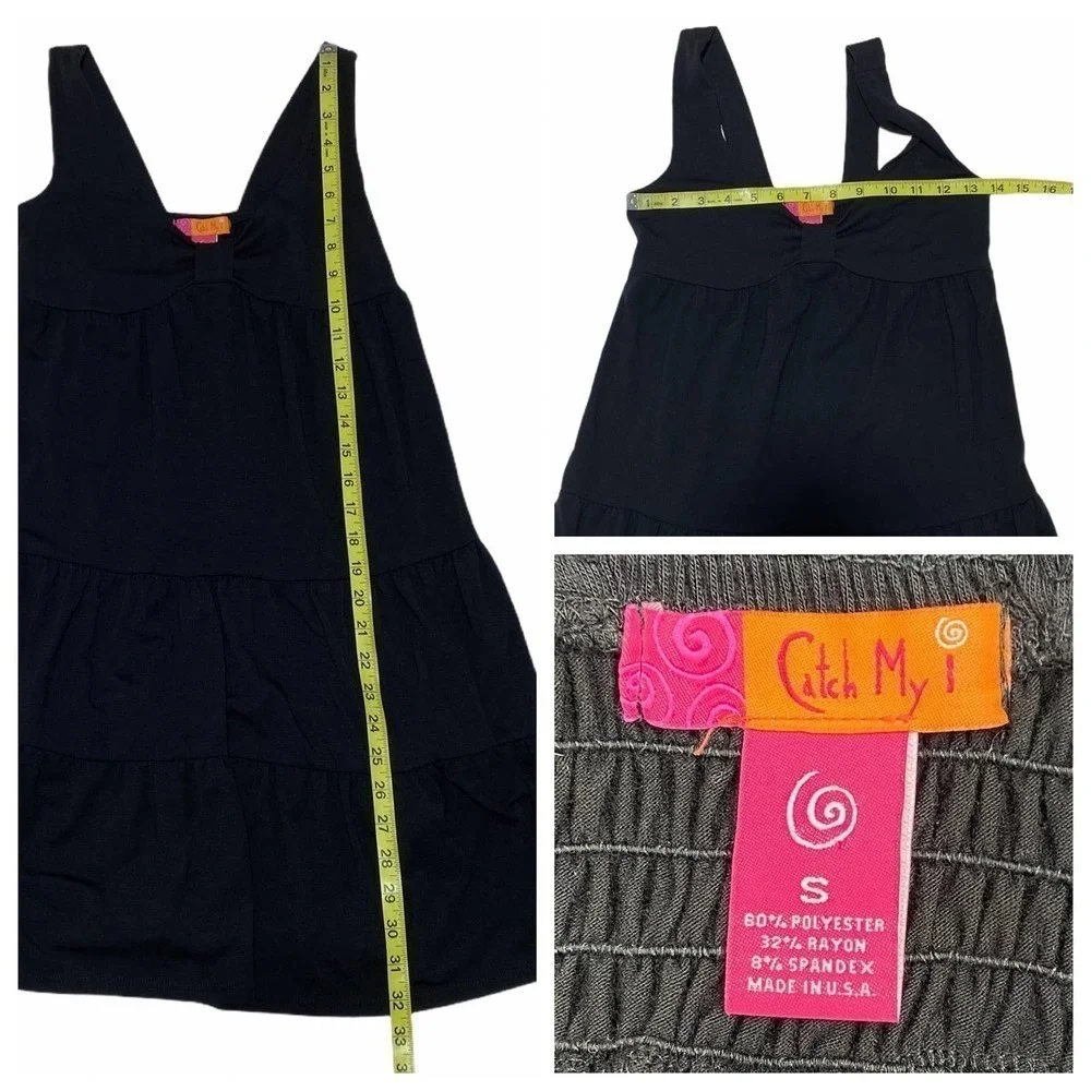 CATCH My I Black Smocked Ruffled Mini Dress Small - Picture 11 of 12